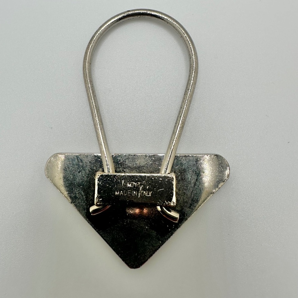 Authentic Prada Triangle Logo Key Ring Keychain Yellow Enamel Silver Tone - Picture 6 of 11
